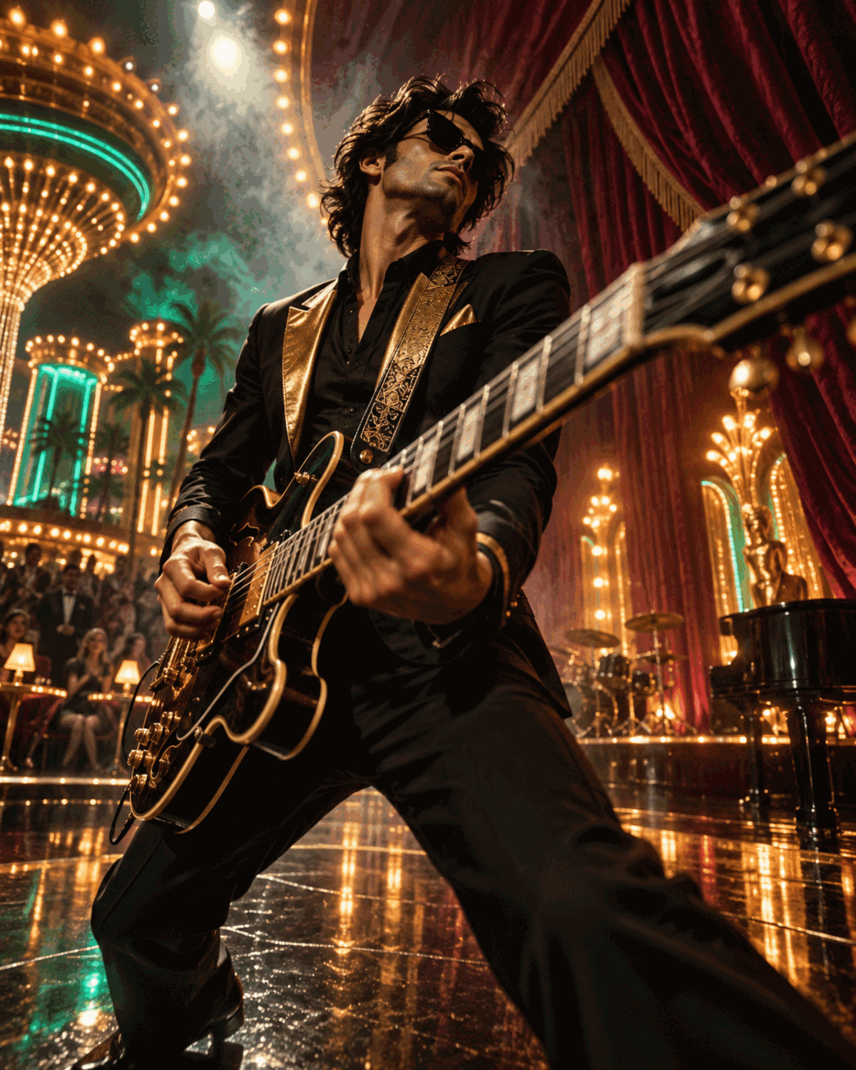 Stilisierter Gitarrist im Las-Vegas-Stil